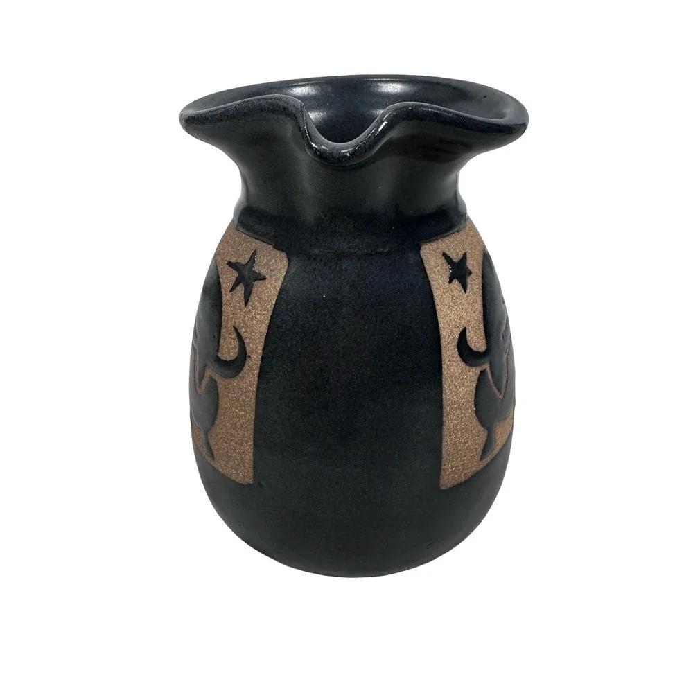 Miller Vrana EarthSea Pottery Buffalo Bison Pitcher Black Stoneware 2002 USA